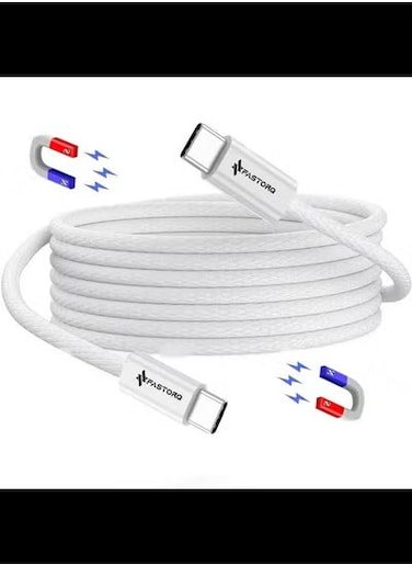 3 feet Magnetic Charging Cable Type C to C Cable 65 watt, Compatible with All Braided for Smartphone, Laptop &amp; Other Type C Device (White)