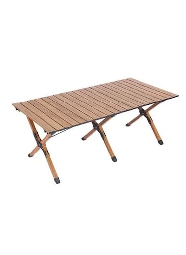 Folding Picnic Table, Roll-Up Aluminum Camping Table with Wood Grain, Portable Low Height Beach Table with Carry Bag for Camping, Picnic, BBQ &amp; Hiking, Easy Assembly