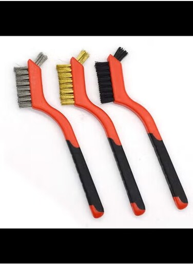 Radiotronics 3 Pieces Wire Brush Set   Cleaning Brush Detailing Wire Brush Set, Brass, Stainless Steel, and Nylon Brush Head with Curved Handle Grip for Rust, Dirt & Paint