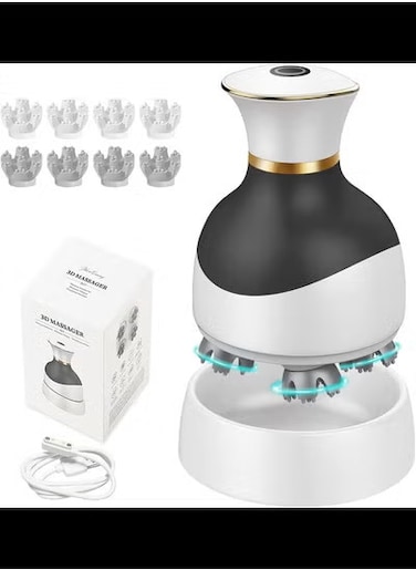 Portable Head Massager Scalp Stress Relax with 3 Speed Modes &amp; 8 Massage Claws - Waterproof Handheld Cat Massager Head Scratcher