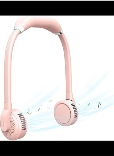 Portable Neck Fan, 3 Adjustable Speeds 180 Degrees Rotating Heads, Flexible Gooseneck Hose Rechargeable Cooling Fan for Sports Office Outdoor Travel, Pink