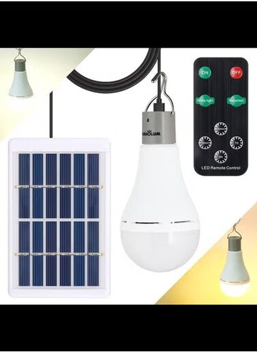 Solar Light Bulbs with Remote Timer, 9W USB Rechargeable Emergency Light Bulb 1800mAh 5 Lighting Modes Hurricane Power Outage Lamps(Grey)