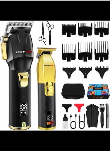 Professional Hair Clippers Set for Men, Cordless Barber Kit for Haircut, Hair Cutting Kit with LED Display &amp; Rechargeable USB, Gifts for Men (Black Gold)