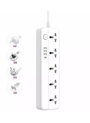 Radiotronics Power Strip With USB Port and Switch Button Extension Power Socket 2500 W 5 OUTLETS 4 USB PD/QC 3.0 Total 20 W