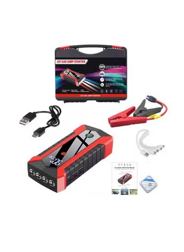Radiotronics Emergency  Car Jump Starter Power Bank, 2000A/12V Peak Current 10000mAh Portable Jump Starter with 33W USB-C Power Delivery, Dual QC 3.0 USB Ports, LED Light (Reddish black).
