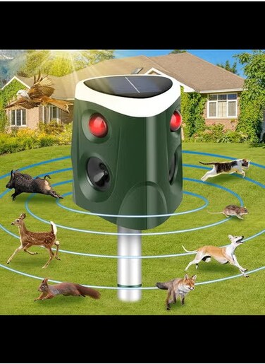 Radiotronics  Solar Cat Repellent, [2024] 360° Ultrasonic Animal Repeller Outdoor IP55 Waterproof 4 Modes Adjustable Fox Deterrent with 3-Side Motion Flashing Lights