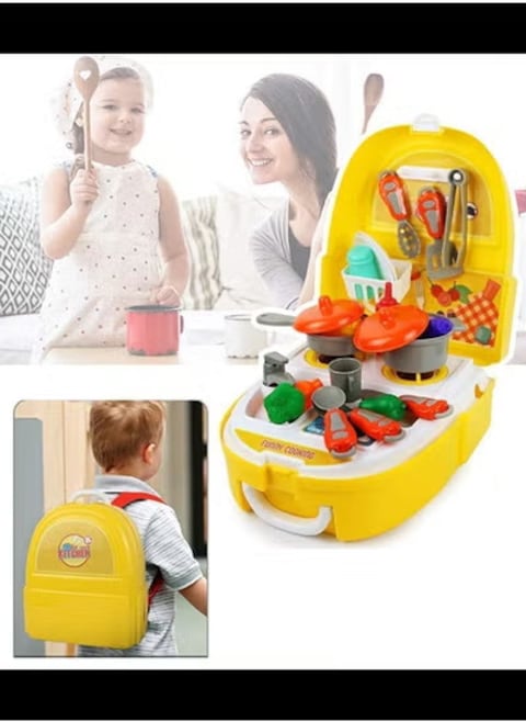 Kitchen Set Pretend Play Toys for Girls with Suitcase Carry Case Little Chef Backpack Series Cooking Toy Accessories (Multicolor)