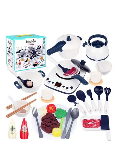 Kids Kitchen Cooking Toys Set, 40PCS Kitchen Pretend Play Toys for Kids, Cookware Playset Gifts for 3 4 5 6 Year Olds Children Toddlers Baby Girls Boys