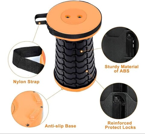 Radiotronics Folding Portable Retractable Stool   Foldable Collapsible Telescopic Seat with 10X10 Cushion   Small and Lightweight Expandable Stool for Fishing Camping Outdoor Travel Garden