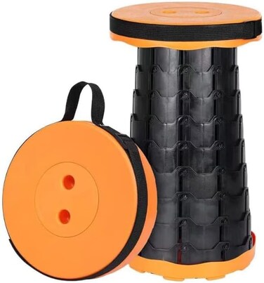 Radiotronics Folding Portable Retractable Stool   Foldable Collapsible Telescopic Seat with 10X10 Cushion   Small and Lightweight Expandable Stool for Fishing Camping Outdoor Travel Garden