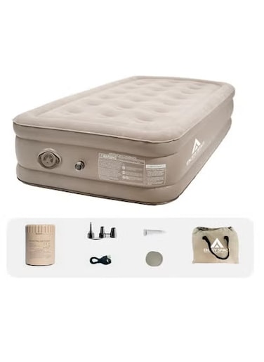 Adjustable Inflatable Bed Comfortable Air Mattress Camping Inflatable Mattress Airbed Cusion Bed with Built in Lithium Electric Pump for Outdoor Home Khaki