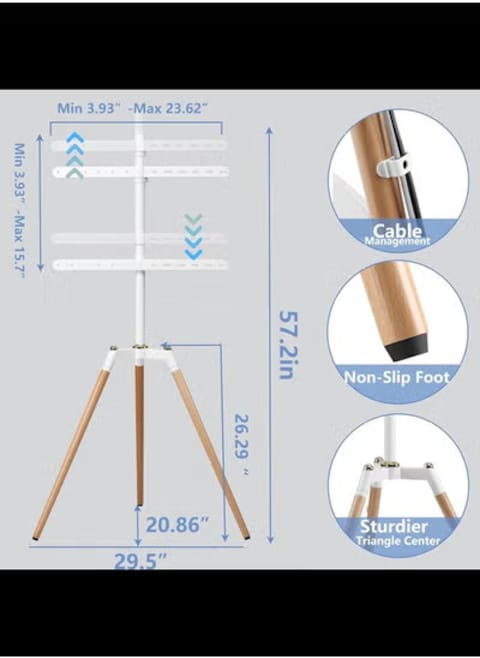 Tripod TV Stand, Tripod Easel TV Stand for 32-65 inch LED LCD Screen Flat Curved Screen, Height Adjustable Studio