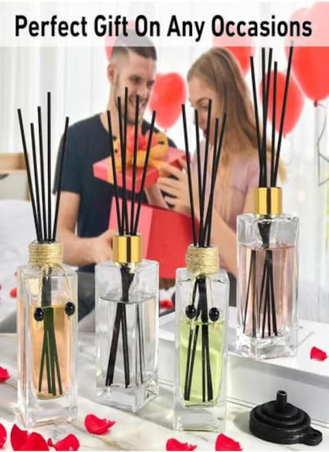 Radiotronics Reed Diffuser Bottle Set of 4 Glass Diffuser Bottles 5oz/155ml Clear Empty Essential Oil Diffuser Glass Bottles with Caps and Reeds