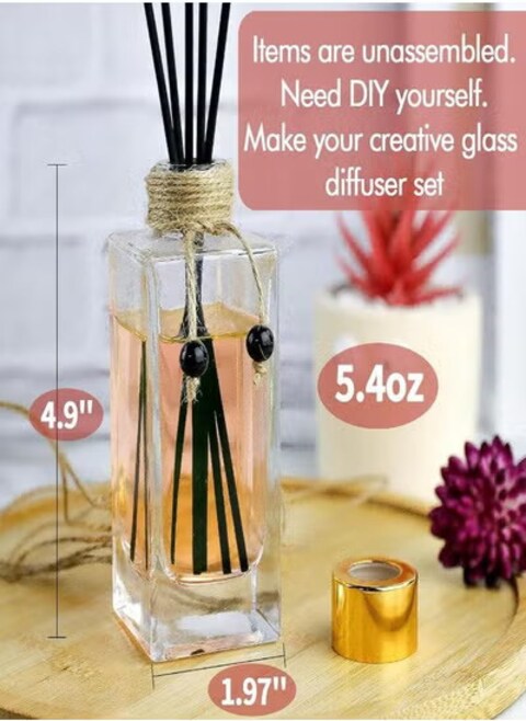 Radiotronics Reed Diffuser Bottle Set of 4 Glass Diffuser Bottles 5oz/155ml Clear Empty Essential Oil Diffuser Glass Bottles with Caps and Reeds