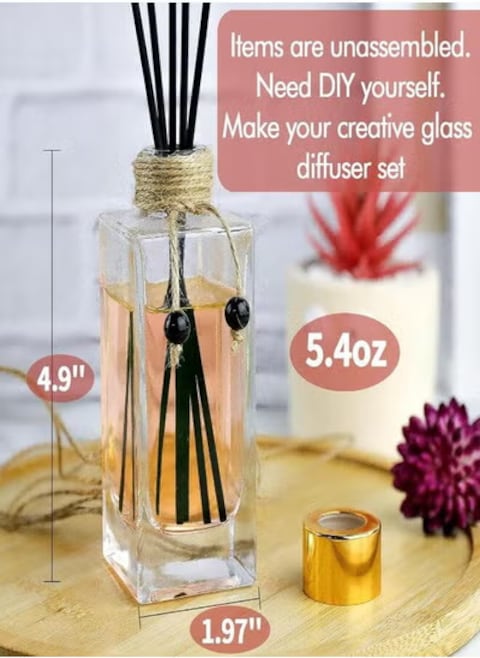 Radiotronics Reed Diffuser Bottle Set of 4 Glass Diffuser Bottles 5oz/155ml Clear Empty Essential Oil Diffuser Glass Bottles with Caps and Reeds