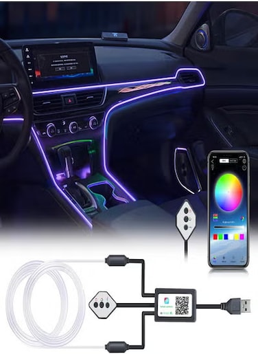LED Interior Lighting Car 5 V 5050 RGB 4 m Ambient Lighting Car Atmosphere Light with App, Button Control, Interior Atmosphere Light USB Neon Light