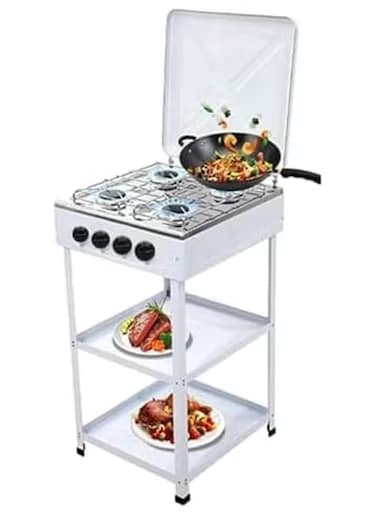 4 Burner Gas Stove, Portable Propane Stove with Support Leg Bracket &amp; Wind Blocking Cover Adapter, Manual Ignition Camping Stove, Suitable for Home, RV, Apartment