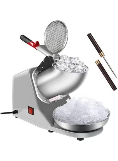 Electric Ice Shaver Snow Cone Maker Machine Silver 143lbs/hr for Home and Commercial Use