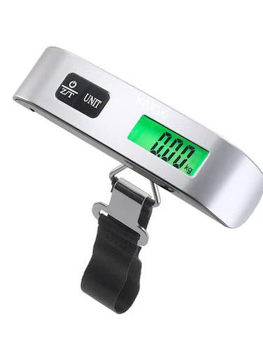 Radiotronics Digital Luggage Scales Portable Hanging Scales LCD Display with Backlight Tare Function Practical for Travel / Family Life up to 50 kg - Silver