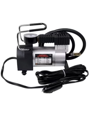 Air Pump, car Pump Heavy Duty Metal Electric Car Air Compressor with Pressure Gauge, Air Pump for Car, Trucks, Bus, Bike, Auto &amp; Van, Single (1-Cylinder, Black)