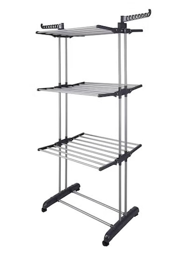 Rolling Collapsible Clothes Drying Rack 3-Tier Foldable Laundry Dryer Hanger Airer Compact Storage Steel
