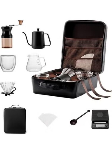 Camping Coffee Maker Set,Coffee Serving Sets,Outdoor Coffee Makers, Glass Pour Over Coffee maker, Stainless Manual Coffee Grinder Set