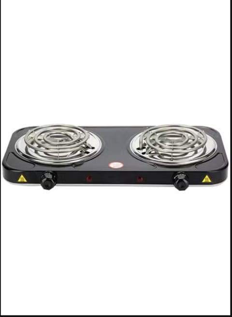 Radiotronics 2000W Double Hot Plate Table Top Cooking Compact Portable Electric Hob Coil Burner Home Kitchen Camping Cooking Boiling Fryer Black