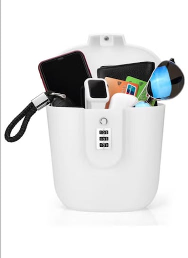 Radiotronics Portable Anti-Theft Lock Box, Portable Security Lock Bag, Mobile Travel Safe & Beach Safe with Numbers Lock for Beach, Camping, Travel, Sports, Shopping (White)