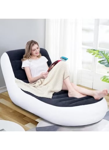 Inflatable Lounger Sofa, Portable Single Casual Comfortable Air Sofa Bed Tatami with Curved Backrest for Home Outdoor Beach Travel Camping