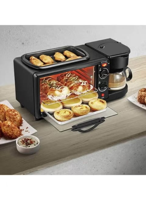 Radiotronics Breakfast Station Multifunctional Oven Electric 3 in 1 Household Breakfast Machine with Coffee maker and Griddle for Family (Color : BLACK)
