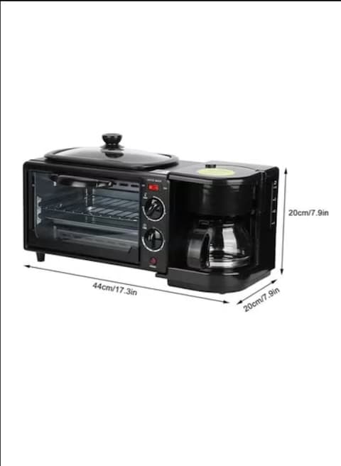 Radiotronics Breakfast Station Multifunctional Oven Electric 3 in 1 Household Breakfast Machine with Coffee maker and Griddle for Family (Color : BLACK)