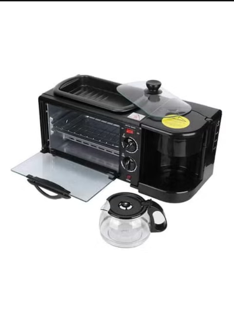 Radiotronics Breakfast Station Multifunctional Oven Electric 3 in 1 Household Breakfast Machine with Coffee maker and Griddle for Family (Color : BLACK)