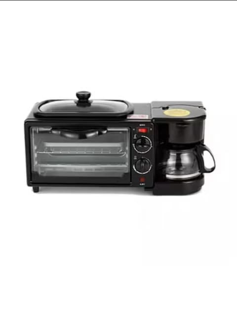 Radiotronics Breakfast Station Multifunctional Oven Electric 3 in 1 Household Breakfast Machine with Coffee maker and Griddle for Family (Color : BLACK)