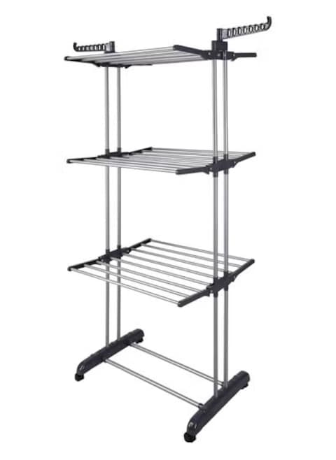 Radiotronics Rolling Collapsible Clothes Drying Rack 3-Tier Foldable Laundry Dryer Hanger Airer Compact Storage Steel