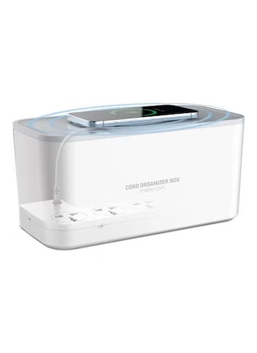 Radiotronics Power Extension Cord with 15W Wireless Charger and Cable Management Box, 5 Universal Socket Outlets 20W USB-C, USB-A & QC3.0 Ports 2M Extension Cord (3 in 1)