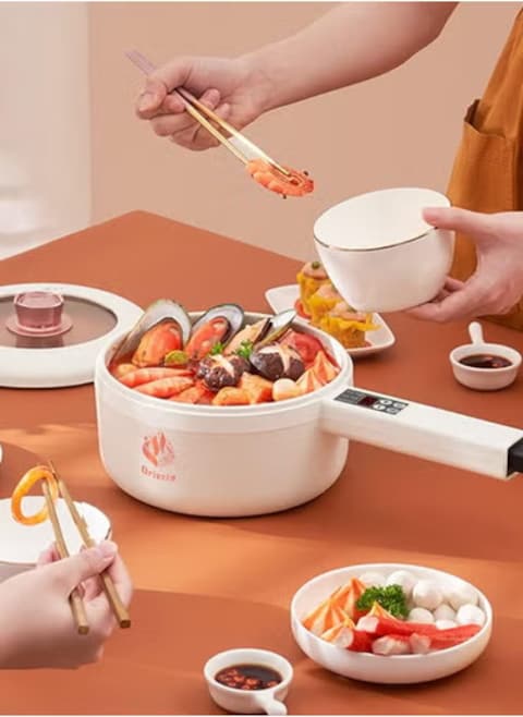 Electric Hot Pot Cooker Steamer 1.8L Multifunctional Nonstick Pan Dormitory Office Portable Ramen Cooker Steamer Boil Dry Protection