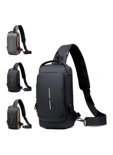 Radiotronics USB Charging Sport Sling Anti-theft Shoulder Bag, Waterproof Chest Daypack Casual Lightweight Shoulder Bag (Black)