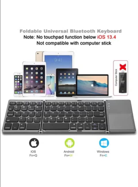 Radiotronics Foldable Bluetooth Keyboard, Wireless Portable Keyboard with Touchpad, Rechargeable Pocket-Sized Folding Travel Keyboard for iOS, Android, Windows Devices -Space Gray