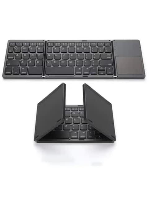 Radiotronics Foldable Bluetooth Keyboard, Wireless Portable Keyboard with Touchpad, Rechargeable Pocket-Sized Folding Travel Keyboard for iOS, Android, Windows Devices -Space Gray