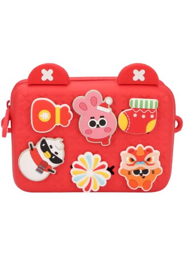 Kids Shoulder Bag, Shock Absorption Kids Camera Messenger Bag Cartoon Decors for Outdoor Use (Red)