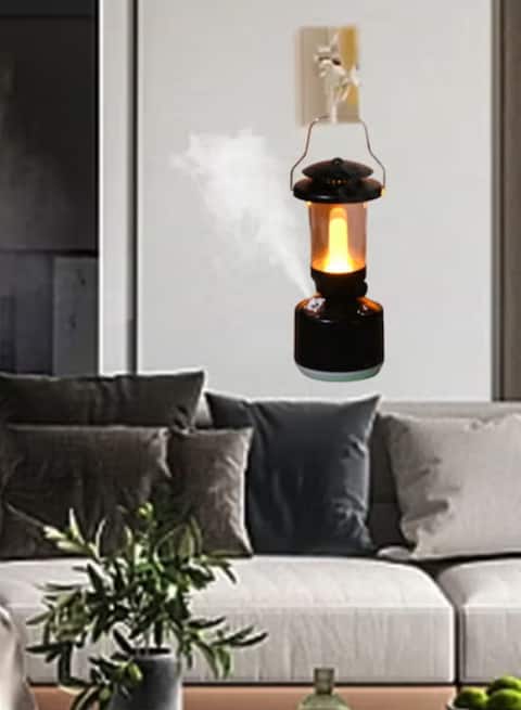 Radiotronics Portable Humidifier with Dimmable Light for Travel and Camping, USB Charging Hanging Humidifier with Warm and White Lights. Black