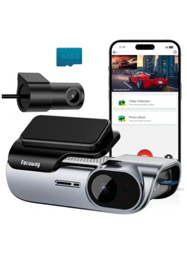 Dash Cam Front and Rear, 4K / 1080P HD Dual Dash Camera for Cars with Free 64GB TF Card, 24H Parking Mode, App Control, Type C Port
