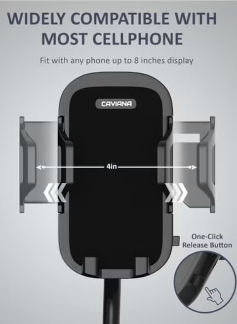 Radiotronics Double Phone Holder for Car Cup Holder – Extra Long and Flexible Neck, Adjustable Cell Phone Cup Holder, Universal Size Fits 2 iPhone, Samsung, GPS