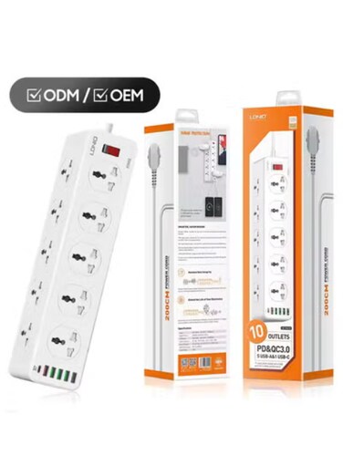 Universal Power Socket Wall Mount New Power Strip With PD USB Charging Ports 10 Way Outlet Extension Plug Socket