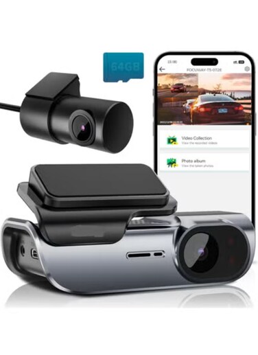 Dash Cam Front and Rear 4K Built in 5GHz WiFi, Free 64GB SD Card, Super Night Vision, Supercapacitor, Parking Mode, G-Sensor, USB C Port