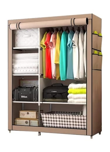Radiotronics Portable Wardrobe Cloth Wardrobe Bedroom Locker Storage Steel Pipe Strong and Sturdy Hanging Used for Rental Room Portable Wardrobe (Color: G) (A Size)