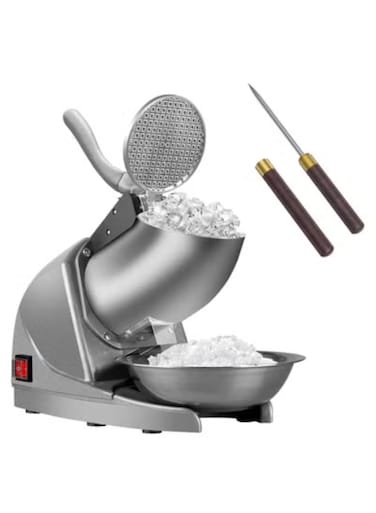 Electric Ice Crusher Triple Blades Ice Crusher Shaver 286lbs/hr Machine 1500 RPM Ice Shaving Machine Commercial And Domestic Silver