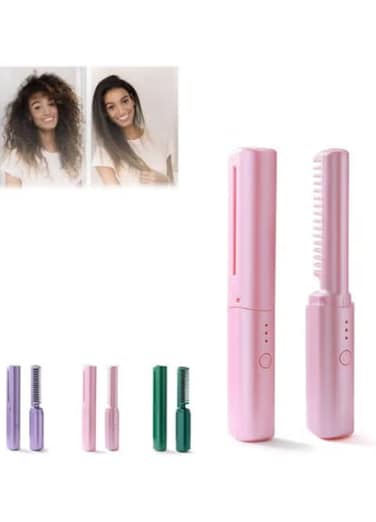 Latest Hairdressing Comb, Rechargeable Mini Hair Straightener, Portable Cordless Hair Straightener, Electric Straightening Comb for Black Hair (Pink 1PCS)