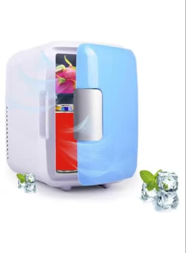 Mini Fridge, 4 Liters Portable Mini Refrigerator With car charging cable, Super Quiet In-Vehicle Freezer for Car, Bedroom, Office, Blue