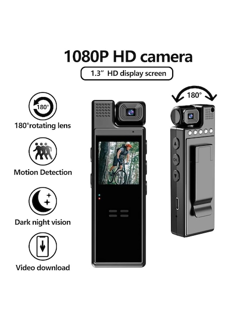 Yeasha,Mini Body Camera 1080P Portable Small Body Worn Cam Wearable Pocket Video Recorder With 180° Rotatable Lens 1.3" LCD Night Vision For Security Guard Law Enforcement